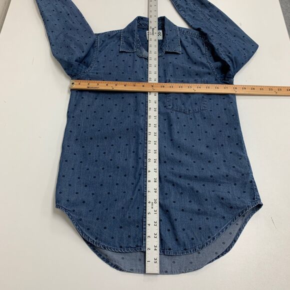 VANS Shirt Womens S Small Indigo Polka Dot Denim So Rowdy Droptail Spread Collar - Picture 6 of 13